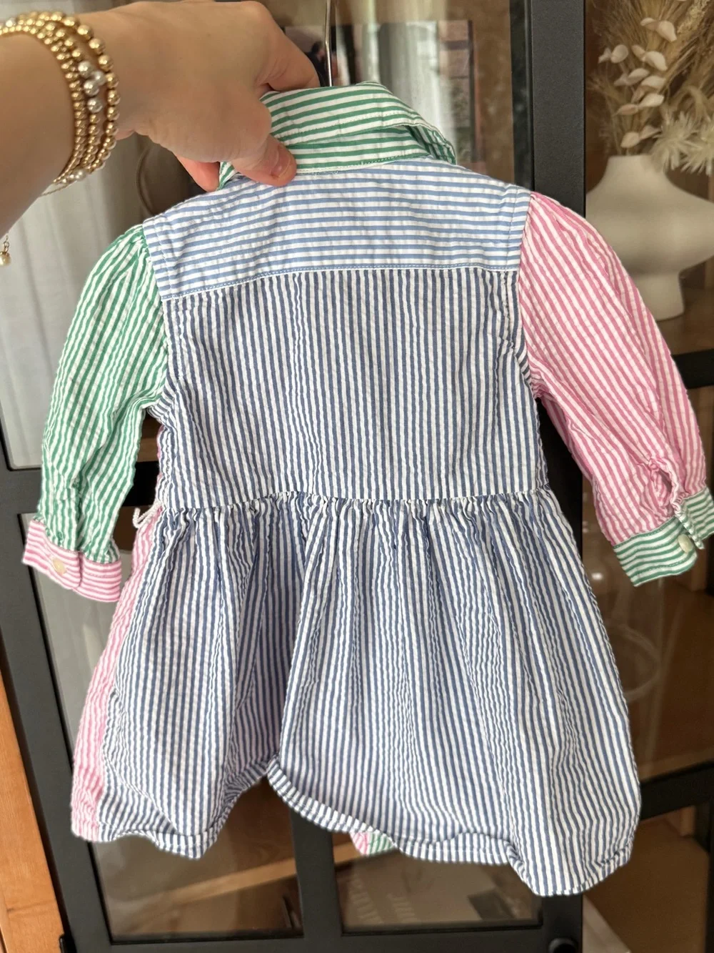 Ralph Lauren Seersucker striped pastel long sleeve Shirtdress baby girl multi